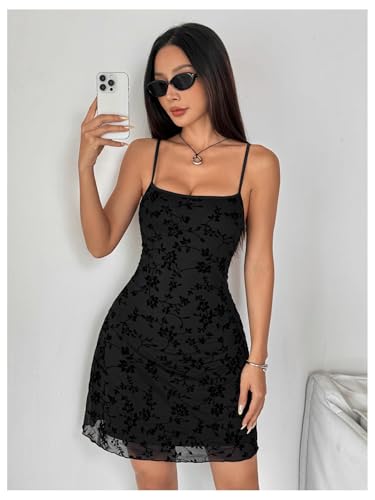Image of Verdusa Women's Mini Dress Floral Spaghetti Strap Mesh Short Dresses Going Out Sundress Y2k Gothic Clothes