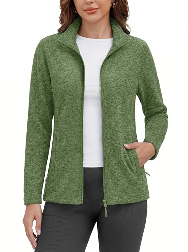 MAGCOMSEN Women's Fleece Jackets Zip UP Lightweight Polar Warm Sweater with Pockets Coats for Winter Thermal Hiking L
