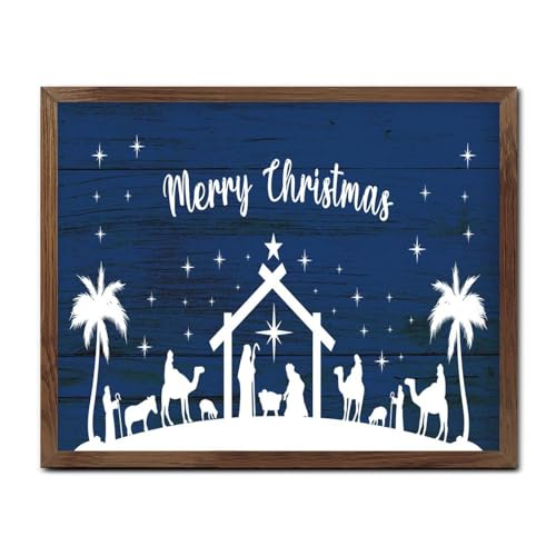 Panneau bois Merry Christmas Oh Holy Night, décoration murale chrétienne artisanale