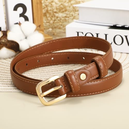 2 Pack Women Thin Leather Belt for Dresses Fashion Ladies Skinny Waist Belt for Jeans Pants2