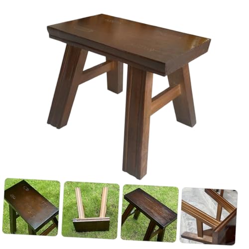 Taburete vintage de madera maciza POPETPOP banco pequeño rústico de alta firmeza 8
