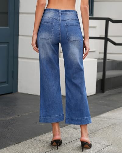 Vetinee Wide Leg Jeans for Women High Waisted Trendy Front Patch Pocket Flare Cropped Jeans Stretchy Denim Jean Pants2