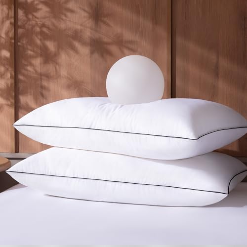 AQUZIN Feather Down Pillows King Size Set of 2 Luxury Hotel Collection Bed Pillow for Sleeping 2 Pack Fluffy Plush for Side Back Sleepers Medium Firm 20x36 in.