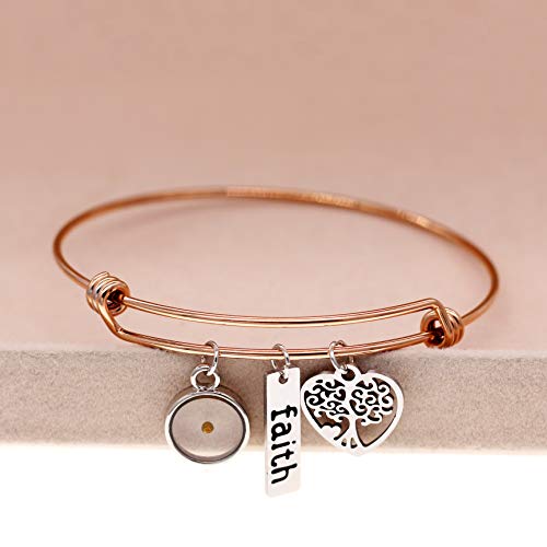 Image of Uloveido Stainless Steel Tree of Life Bangle Mustard Seed Pendant Faith Cuff Bracelet Gifts for Women Teen-Girls Y639