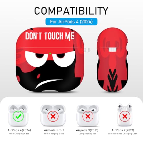 Image of for Apple Airpods 4th Generation Case Cover(2024),Don't Touch Me for Airpods 4 Cover with Keychain /Lanyard Soft Cute Shockproof Covers for Women Men Compatible AirPod 4 Case,Red