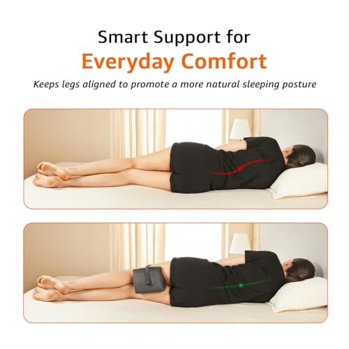 Image of amazon basics Memory Foam Knee Pillow for Side Sleeping | Adjustable Strap | Contoured Leg Elevation Aid | Soft Cushion for Side Sleepers - Dark Grey