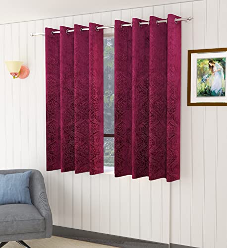Image of Homefab India 2 Piece Velvet Window Curtains - 5 feet, Wine