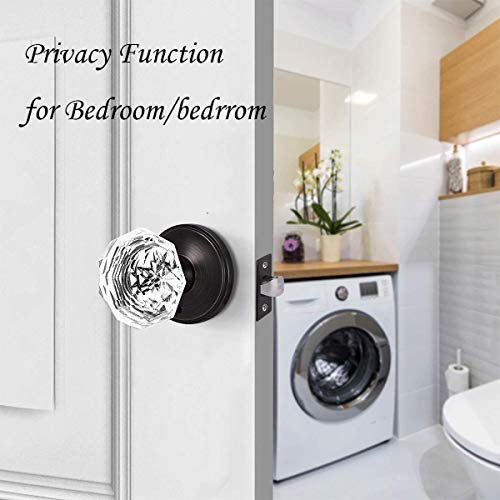 Goldentimehardware Privacy Glass Door Knob,Crystal Door Knob With Lock,Interior Door Lock Modern Style,Privacy Door Handle For Bedroom/Bathroom,Oil Rubbed Bronze,1 Pack #TOP2