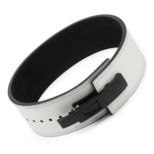 Image of Flexor 10MM White&Black Premium Weightlifting / Power Lifting Lever Belt for Men and Women - Fit for one person; Crafted with Leather with allen key adjustable heavy duty Buckle /Lever for Lower Back Support | Squats | Bench Press | Deadlift Belt (Small)