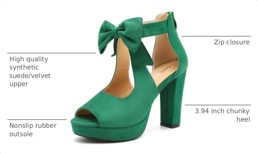 Image of fereshte Women's Bow Chunky Heel Sandals, Platform High Heel, Peep Toe, 3.94 Inch Block Heel