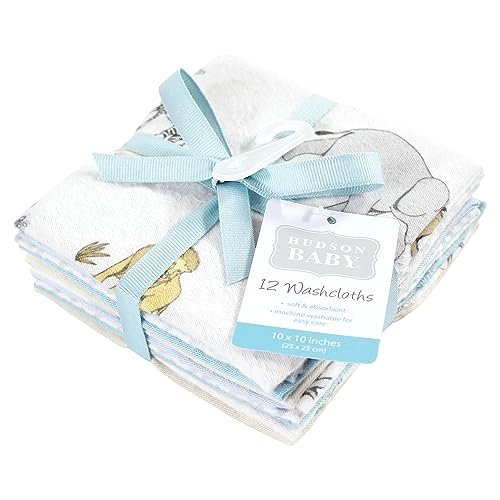 Image of Hudson Baby Unisex Baby Flannel Cotton Poly Washcloths, Boy Safari World 12-Pack, One Size