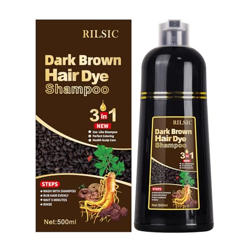 500 ml Hair Dye Shampoo 3 en 1, Champu tinte Canas, Champu Color Instantáneo tinte pelo, Champú tinte Cubre Canas, Hair Color, Tinte de pelo en minutos Champú tinte para Mujer (Marrón Oscuro, 500 ml)