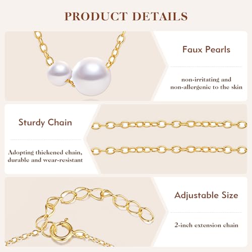 Pearl Necklaces for Women Trendy, Simple Pearls Dainty Gold Necklace, Cute Choker Plated Pearl Simple Chain Necklace for Valentines Wedding Birthday by CNURO - Image 2