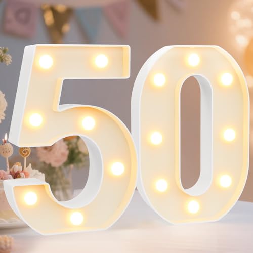Pooqla 50th Birthday Decorations for Women Men Light Up Numbers 50 for Party Table Backdrop Wall Decors 50th Birthday Gift for Her Him Marquee Number for Wedding Anniversary Decorations
