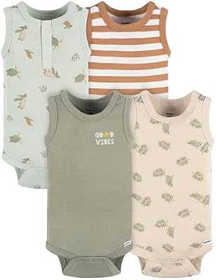Gerber Baby Boys Sleeveless Onesies Bodysuit Multi-Pack - Sea Turtles, 6-9 Months