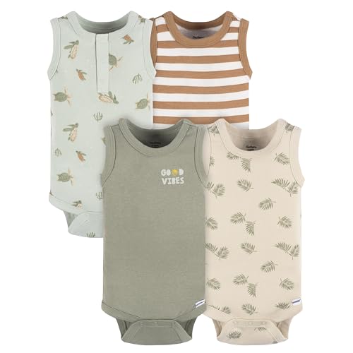 Gerber Baby Boys Multi-Pack Sleeveless Onesies Bodysuit, Sea Turtles, 3-6 Months
