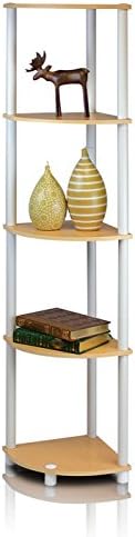 Furinno 5-Tier Corner Shelf, Wood, Beech and White, one size