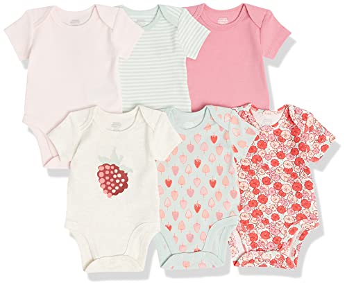 Image of Amazon Essentials Baby Girls' Short-Sleeve Bodysuits, Pack of 6