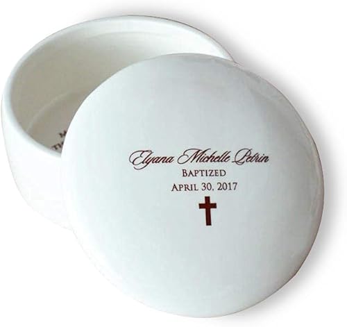 Personalized Baptism Gift, First Communion Gift, Confirmation Gift - With Irish Blessing, Name & Date - Round Keepsake Box - Script Font