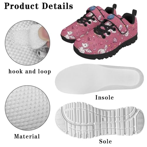 Retro Theme Girls Athletic Shoes with Hook and Loop Cute Print Breathable Mesh Tennis for Little Kid/Big Kid US 10.5-2.52