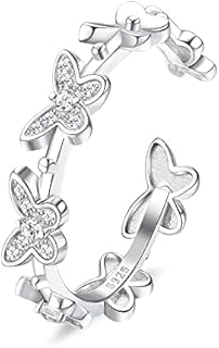 KALVICA 925 Sterling Silver Ring for Women Girls Silver Butterfly Ring Cubic Zirconia Butterfly Open Thumb Rings Adjustable Ring Women Girls