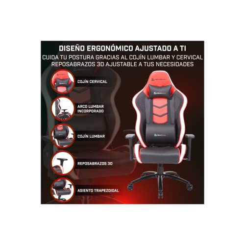 Kaidan Sedia Gaming Professionale Rinforzata Struttura in Metallo Schienale con Meccanismo a Farfalla reclinabile a 180°, Braccioli 3D - Colore Rosso - Sedia gaming - Immagine 2