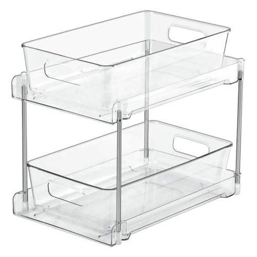 USENG Organizador Fregadero,Estantería de 2Niveles Extraíbles para Armario,Organizador Apilable Bajo el Fregadero con Cajones para Almacenamiento en Cocina,Baño y Dormitorio,Organizador Bajo Fregadero