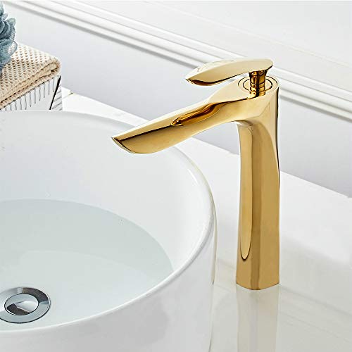 Modern Single Handle Gold Tall Vessel Sink Bathroom Faucet,One Hole Lavatory Basin Vanity Mixer Tap #TOP2