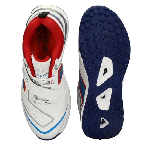 Image of PRO KVH Plus 2.0 Cricket Shoes for Men's White Red Orange Blue - Fast Strap Rubber Spikes, Lightweight,Performance, Comfort, and Durability Shoe for All-Round Performance