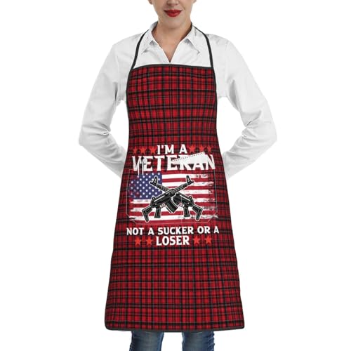 nopicsn I'm Veteran Not A Sucker Or A Loser Apron for cooking with Pockets Women Men Kitchen Chef Funny Aprons
