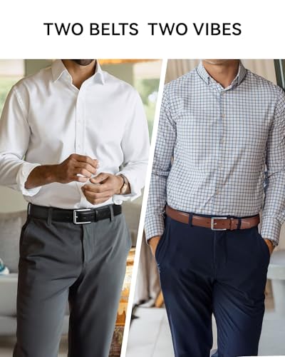 Image of CHAOREN Leather Dress Belt Men 2 Pack - 1 3 /8 inch Mens Belts for Work Business Casual Jeans