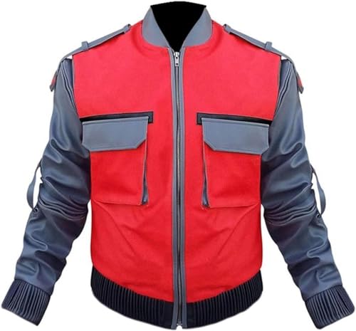 Mens Marty Superhero Mcfly Faux Leather Jacket Costume Outwear