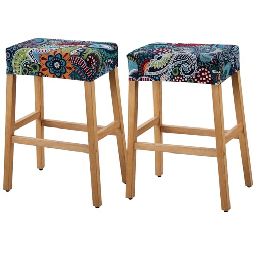 Image of YISUN Stool Covers Rectangle - 2 Pack Stretch Waterproof Saddle Seat Cover Counter Bar Stools Bar Chairs Covers Kitchen Island Chairs Cushion Protector (2, F-deep Blue)