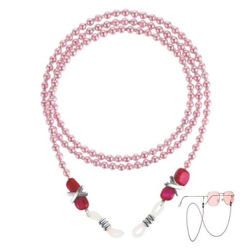AOZUO Catena per occhiali con perle, antiscivolo e anti-incrostazione, per donne e ragazze, per occhiali da sole, maschera, collana e cordino (rosa), Rosa, 75x1x0.7cm/29.5x0.39x0.275in