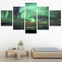 SIGNWIN 5 Panel Canvas Wall Art Astronomy & Space Contemporary Cosmic Dramatic Green Group Photography Realism Ultra for Home Decorations Ready to Hang - 60