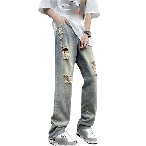 Jean baggy homme hip hop à coupe droite décontractée et robuste
