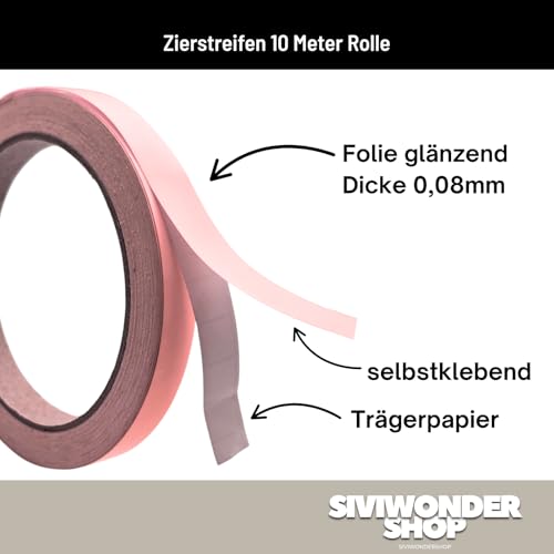 Siviwonder Paski ozdobne różowe o szerokości 5 mm i długości 10 m folia naklejka do samochodu łódź Jetski modelarstwo taśma klejąca paski dekoracyjne jasny różowy