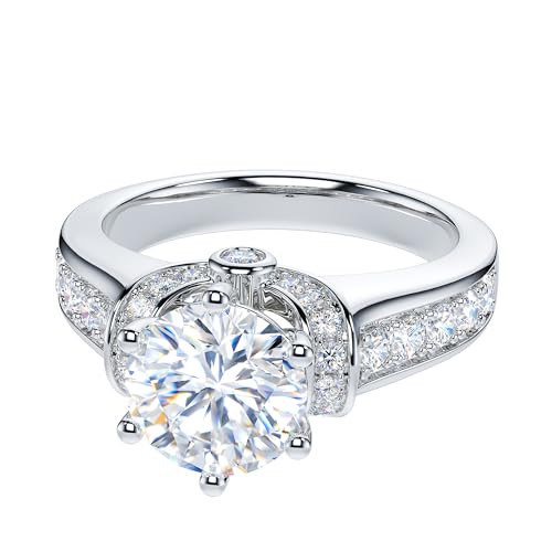 THELANDA 2CT Genuine Moissanite or Simulated Diamond Sterling Silver Luxury Vintage Large Side Stones Promise Engagement Ring3