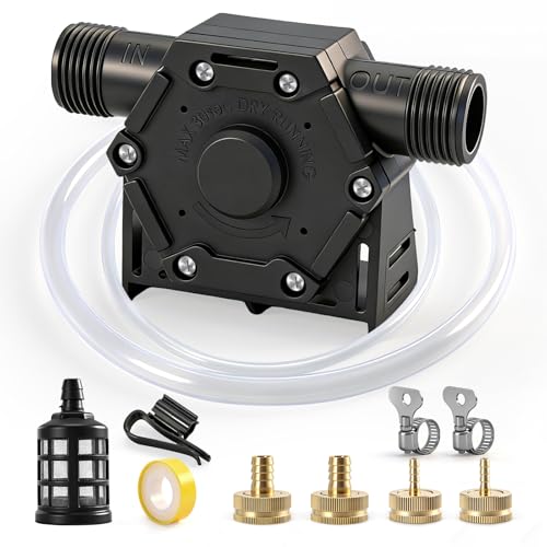 FIDISP Drill Pump for Water 750 GPH Drill Powered Transfer Pump 12Pcs Kit with 4 Brass Adapters Water Hose Oil Hose and Adapter for Water Gasoline Garden Rain Barrels and Fluid Transfer