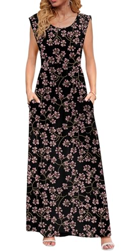 Image of DB MOON Womens 2026 Maxi Dresses Empire Waist Long Summer Dress Casual Cap Short Sleeve Sundress with Pockets