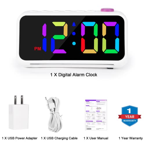 Szelam Alarm Clock For Bedroom,Rgb Colorful Digital Clock,With Night Light,Usb Charger Port,Extra Loud,6.4 Inch Small Desk Clocks For Kids Boys Girls Teens Room Bedside Decor - White #TOP7