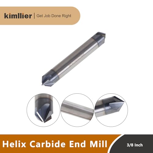 Image of kimllier 3 /8 Inch 4 Flute 90 Degree Double End Helix Carbide End Mill Tialn Coated