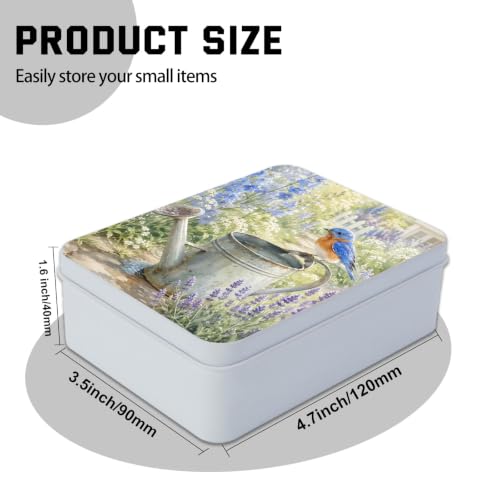 Image of Decorative Metal Tin Box with Lid,Bluebird Watering Can Organizer