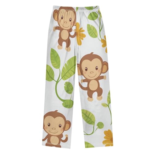 Monkey Daisy Flowers Boys Long Pants Soft Trousers Elastic Waist Kids Lounge Bottoms with Pockets S-XL2