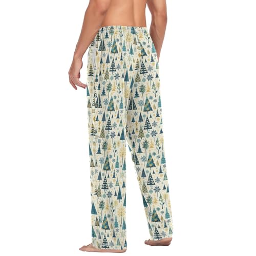 Aflyko Christmas Men's Pajama Pants Blue Yellow Xmas Tree Pjs Sleepwear Bottoms3