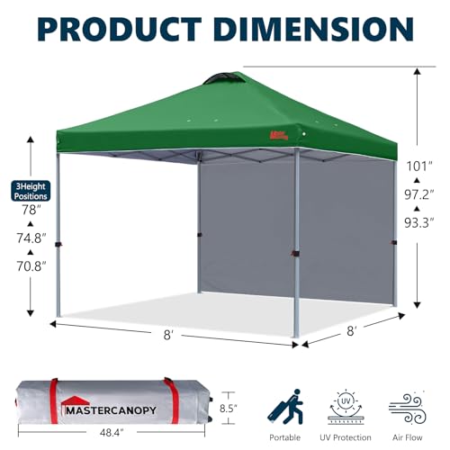 Image of MASTERCANOPY 8x8 Durable Pop Up Canopy Tent with 1 Sidewall, Forest Green