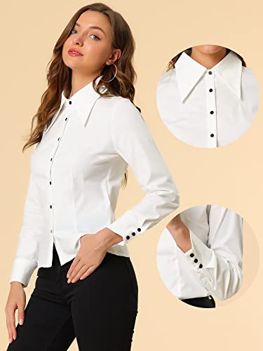 Allegra K Point Collar Button Down Shirt for Women's Work Office Big Collared Long Sleeve Top2