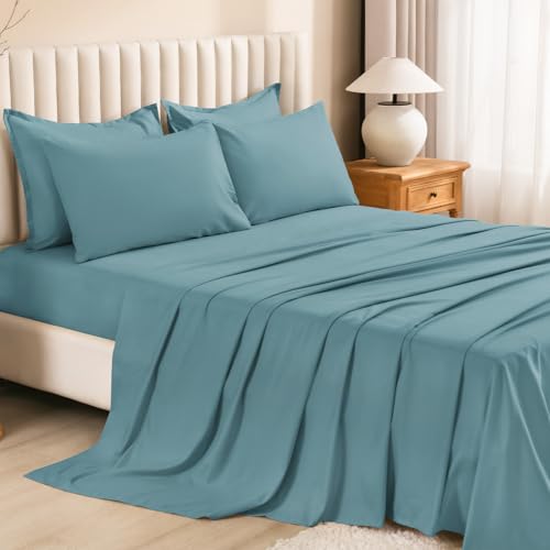 Image of Litanika King Size Comforter Set Grayish Teal - 7 Pieces Bed in a Bag King Bedding Comforter Sets, Solid Lightweight Bed Set with Comforter, Sheets, Pillowcases & Shams