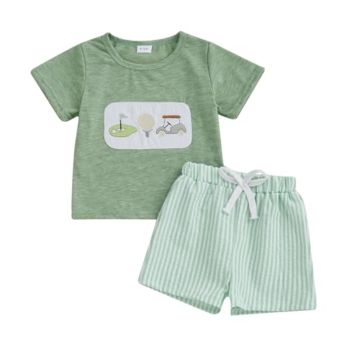 Image of Lucikamy Toddler Baby Boy Masters Golf Outfit Short Sleeve Funny Letter Print T Shirts + Shorts Set Infant Summer Clothes