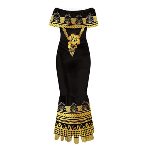 Image of Polynesian Dresses for Women Off Shoulder Maxi Dress Puletasi Samoan Dresses S-7XL